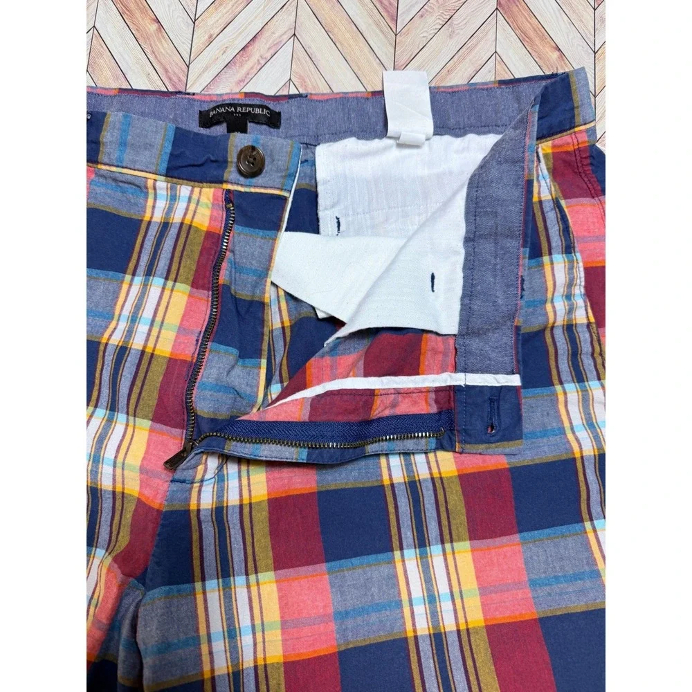 Banana Republic Mens‎ Plaid Madras Shorts Size 38 Blue Red Yellow Preppy Golf